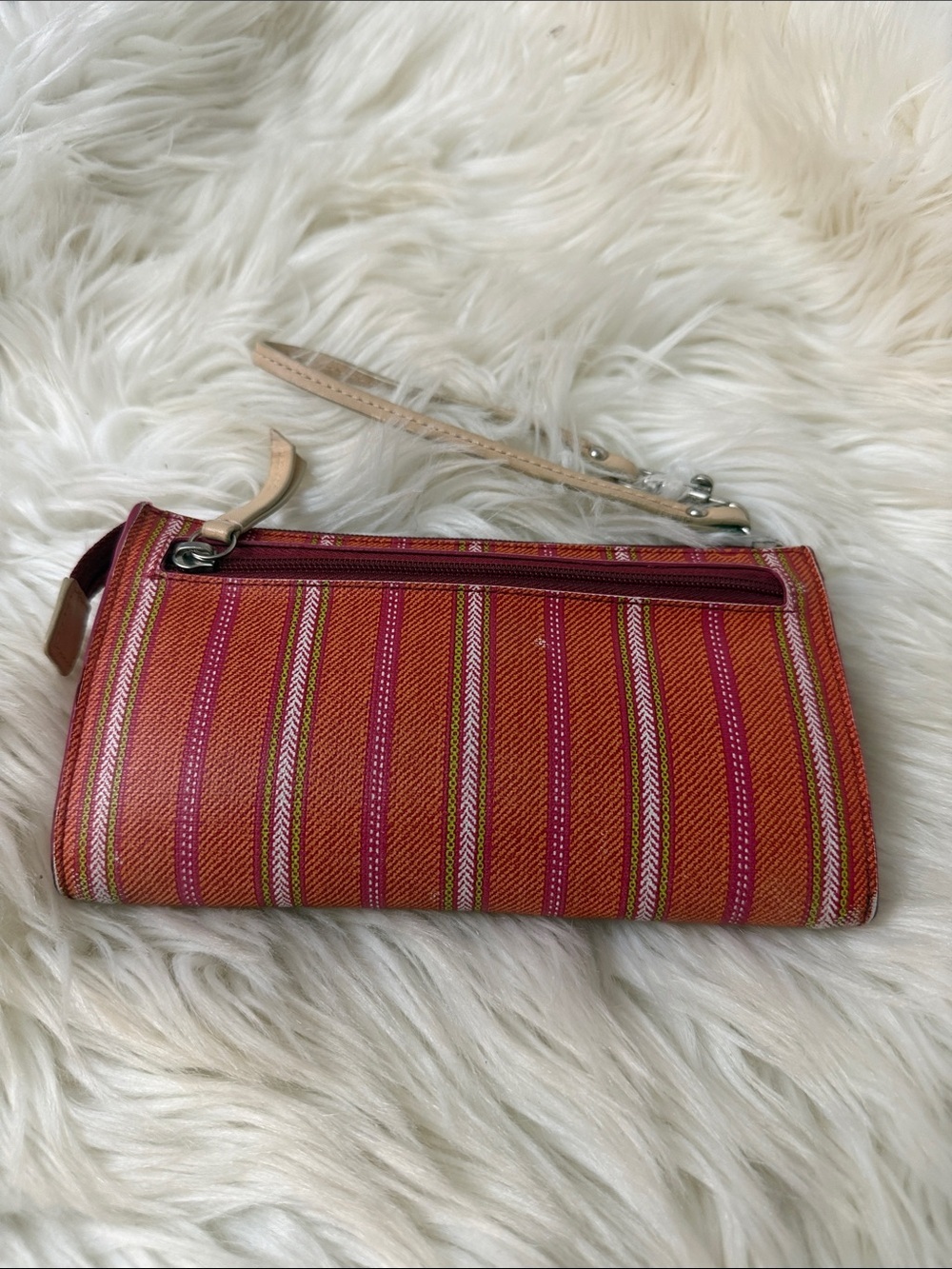 Coach Red and Pink Striped Wristlet Clutch